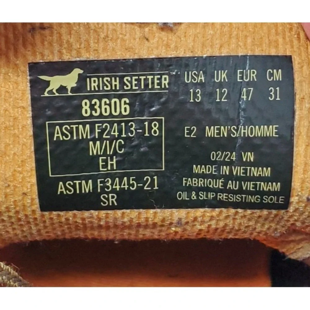 Red Wing Irish Setter Boots Mens 13 E2 WIDE Ashby Leather Safety Moc Toe Work